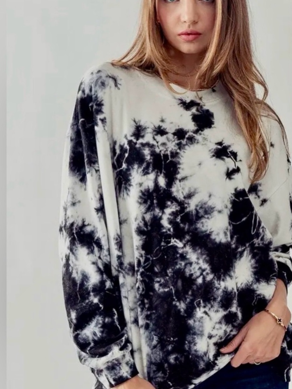 BELLA CANVAS Tie-Dye Crewneck Sweatshirt Blue Gray White Long Sleeve Unisex S